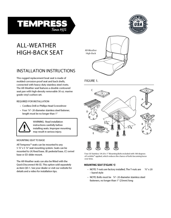 All-Weather™ High Back Black Seat -White